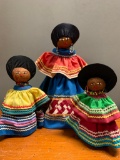 Three Seminole Indian Dolls Made of Palmetto Fiber Husk. The Tallest 12