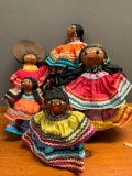 Five Seminole Indian Palmetto Fiber Husk Dolls. The Tallest is 8
