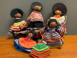 Group of 6 Smaller Seminole Indian Palmetto Fiber Husk Dolls. The Tallest is 6