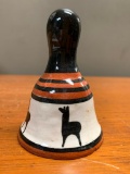 Southwest Style Pottery Bell with Llama Design and Signed. Unable to Recognize Signature