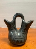 Black on Black, Native American Pottery, Wedding Vase by Alice Vigil, Tesuque, 4