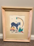 Framed Original Paint on Paper by Popovi DA, Son of Artist Maria Martinez. This Frame is 20