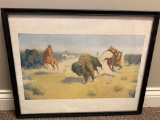 Framed Frederic Remington Print. This Item Looks Like it's been Folded Before Framing. The Frame