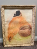 Framed RC Gorman Signed Print. Woman with Golden Pot, 