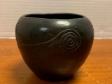 Black, Native American Pottery Bowl/Vessel by Cora Arch Wahnetah, Signed on the Bottom and has Chip