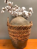 Interesting, Large, Pottery Vase in What Looks Like Basket Wrap with Cotton Branches. This Item is