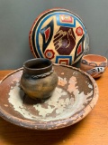 Four Southwest Style Pottery Vases. All are Damaged. The Largest is 14.5 in Diameter