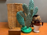 Misc. Lot of Faux Cactus, Basket, Etc - As Pictured