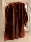 Brown Fur Coat with Southwest Style Accents. This Item is Ripped Around The Collar - As Pictured