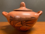 Larger, Southwest Style Pottery, Lidded, Double Handle Vessel, 8