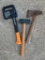 Lot of One Fiskars Ax, One Smaller Ax and a Sledge Hammer - As Pictured