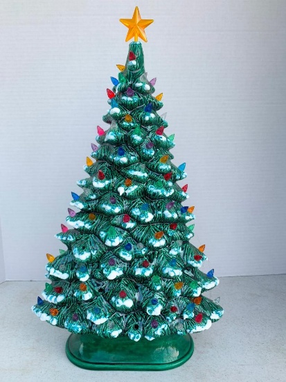 Ceramic Christmas Tree with some Chipping and Bulbs Missing. This Item is 17" Tall - As Pictured