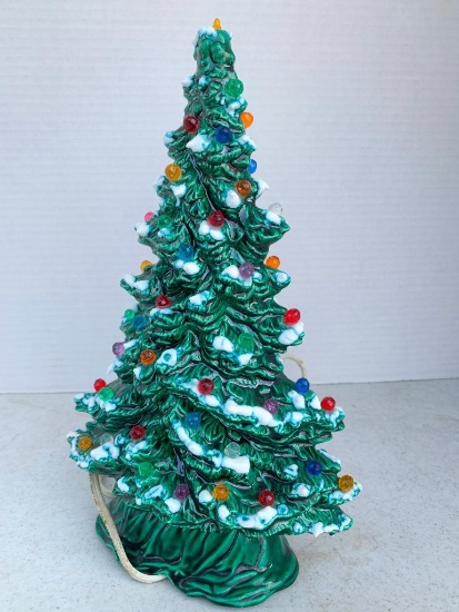 Small Ceramic Christmas Tree with Chipping and Bulbs Missing. Approx. 10" Tall - As Pictured