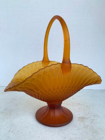 Frosted Brown Glass Basket. This Item is 9" Tall x 9" Diameter