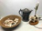 Lot Includes Weaved Basket of Shells, Pewter Pitcher and Cow Lamp - As Pictured