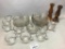Clear Glass, Apple Shape Dishes with Clear Cups, 15 Dishes, 10 Mugs, 2 Wooden Candle Holders