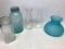 2 Glass Mason Jars with Lids One Blue, 2 Glass Clear Chimneys for Lamps, Blue Glass Lamp Shade