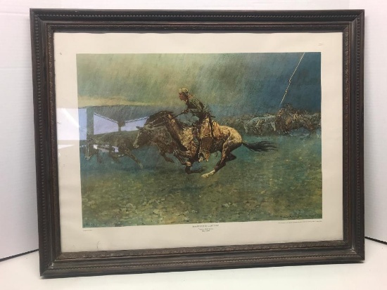 26.5" x 20.5" Native American Framed Print by Frederic Remington. - As Pictured