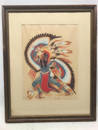 13.5" x 17" Native American Eagle Dancer Silkscreen Framed Print by Woody Crumbo - As Pictured