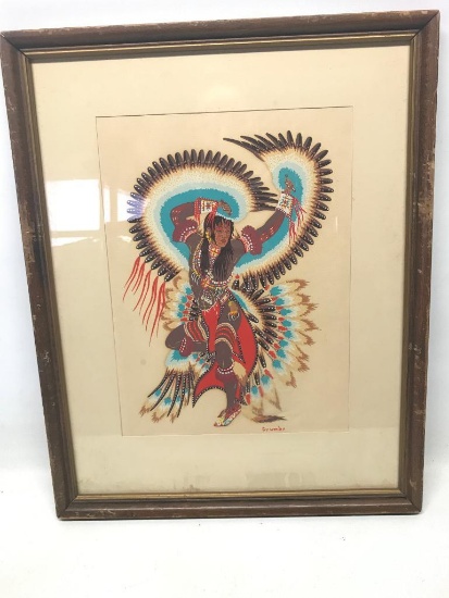 13.5" x 17" Native American Eagle Dancer Silkscreen Framed Print by Woody Crumbo - As Pictured