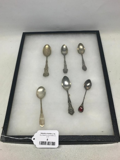 Lot of 6 Sterling Silver Spoons with Display Case - As Pictured.