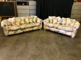 Large, Floral Accented Sofa and Loveseat