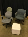 Three Very Used Rolling Office Chairs and a Foot Stool