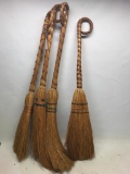 Lot of 4 Decorative Witches Straw Brooms. The Tallest Item is 38