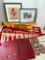 Misc Lot of Pennants, Letterman Jacket Letters, Yearbooks, Framed Cross Stich Artwork - As Pictured