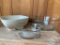 Lot of 3 Bowls. Two are Pyrex (3 2/23 Cup and 3.2 Qt) and one from The Cellar