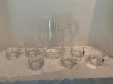 Applied Handled Glass Pitcher and 6 Mugs, Pitcher 9