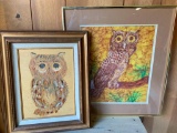 Pair of Framed Owl Artwork. The Largest is 21.25