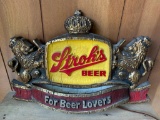 Plastic Stroh's Beer Sign. Is in Good Working Condition. This Item is 19