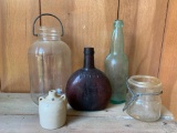 Misc. Lot of Vintage Bottles, Jars and Vase. The Largest is 9.5