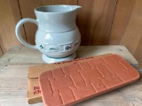 2 Piece Lot of a Longaberger Pottery Pitcher and Bread Basket Brick in Box - As Pictured