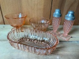 Misc. Lot of Pink Depression Glass Bowls and Salt & Pepper Shakers - As Pictured