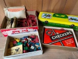 Misc Vintage Gaming Lot with John Deere Tractor Tin - As Pictured