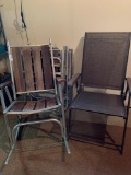 Two Rocking and Two Regular Folding Wood and Aluminum Chairs and a Metal Folding Chair
