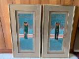 Two Piece Framed Abstract Artwork by Sheridan. They are 16