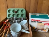 Misc. Kitchen Lot. Includes Little Dipper Mini Crock Pot, Muffin Tins, Etc - As Pictured