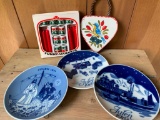 Misc. Lot of Porcelain Christmas Plates Made In Norway, Candles and Door Hanger - As Pictured