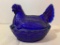 Blue Glass Hen on Nest Candy Dish. This is Approx 5.5