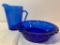Shirley Temple Blue Glass Mini Pitcher and Bowl.- As Pictured