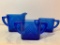 3 Piece Lot of Blue Glass Pitcher and Sugar Bowls. The Tallest is 4