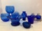Lot of Misc Blue Glass Salt/Pepper Shakers, Bowls and Mini Vase - As Pictured