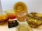 Misc Lot of Colored Glass Bowls, Coasters, Ashtray - As Pictured