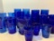Large Lot of Blue Glass Misc Drinking Glasses, Sugar Bowl, Etc. The Tallest 6