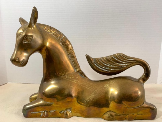 Brass Horse Statue. This is 12.5" Long x 9.5" Tall - As Pictured