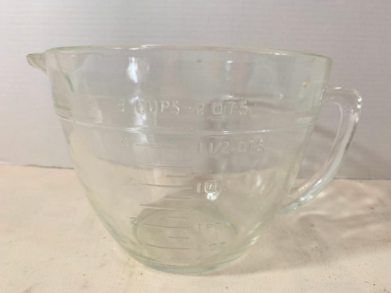 Fire King 2 Qt Clear Glass Mixing Bowl with Handle. This is 7.5" in Diameter - As Pictured