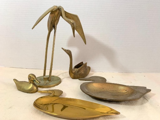 Lot of Various Brass Bird Decor. The Tallest is 8" Tall - As Pictured